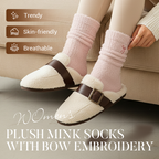 3Pairs Women's Plush Mink Socks with Bow Embroidery