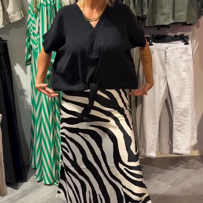 Women's Knot Front Blouse & Midi Skirt Casual Set