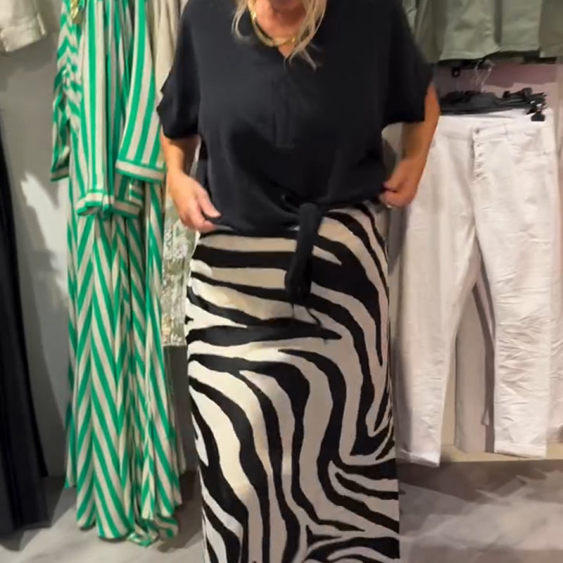 Women's Knot Front Blouse & Midi Skirt Casual Set
