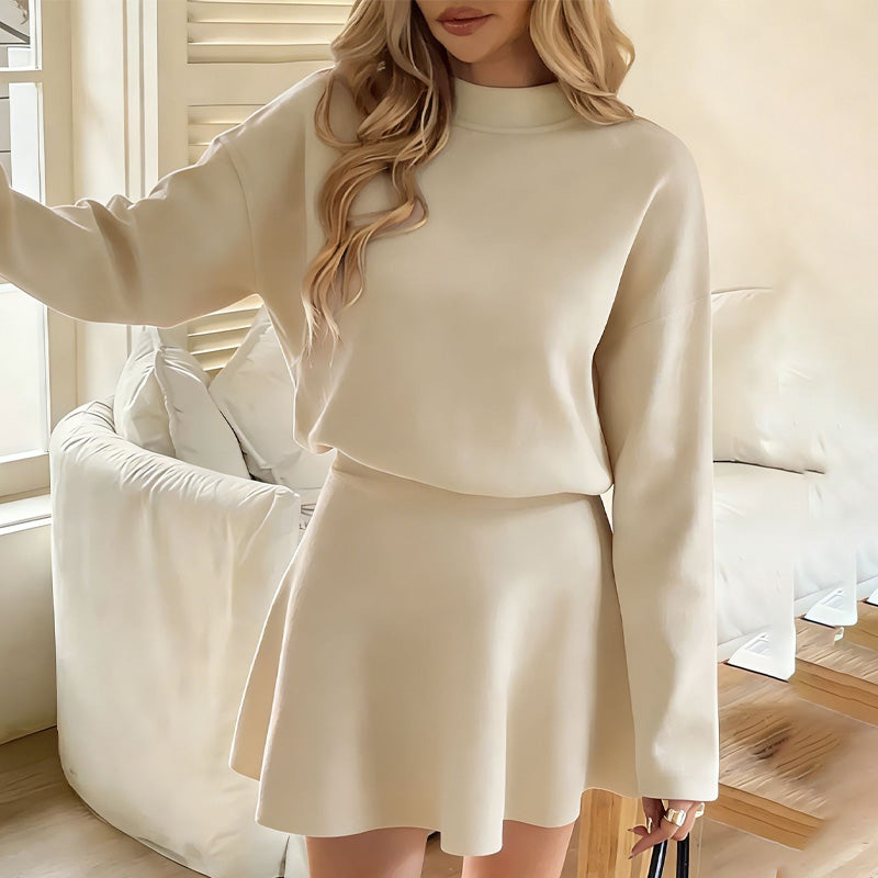 Women's Mock Neck Knit A-Line Mini Dress