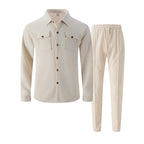 🔥 Men's Waffle Button-Up Jacket & Trousers Set – Breathable Waffle Knit, Relaxed Fit & Effortless Casual Style 👕👖