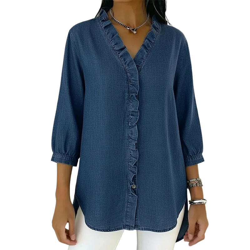 ⏳Time-Limited Special⏰Women's Casual Ruffle V-Neck Shirt | Soft, Breathable & Flattering High-Low Hem ✨