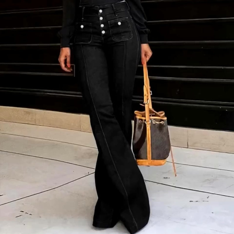 Women's Fashionable High-Waisted Flared Jeans