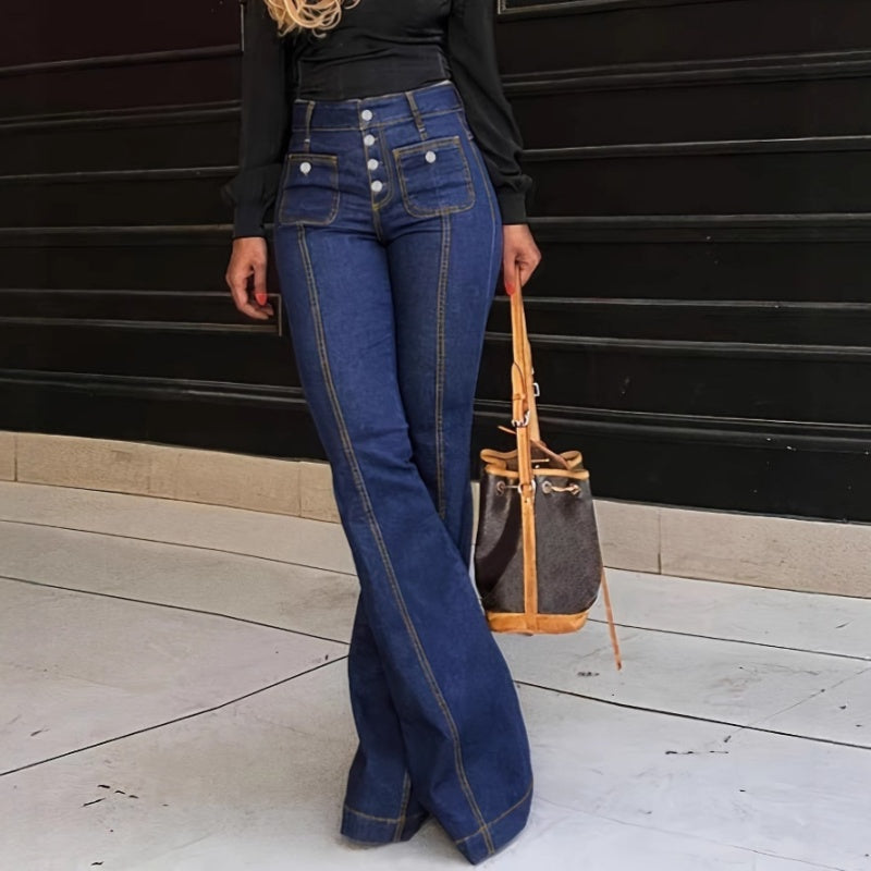 Women's Fashionable High-Waisted Flared Jeans