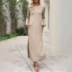 📢 60% OFF!! ⏰ Women's Long Sleeve T-Shirt Maxi Dress – Side Pockets, Side Slit & 7 Versatile Colors for Effortless Style! 🌸