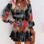 🌸 50% OFF! Women's V-Neck Long Sleeve Ruffle Hem Mini Dress