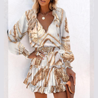 🌸 50% OFF! Women's V-Neck Long Sleeve Ruffle Hem Mini Dress