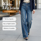 Women's Rhinestone-Embellished Wide-Leg Jeans