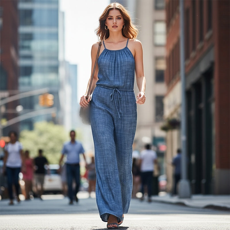 Women's Sleeveless Drawstring Waist Summer Jumpsuit