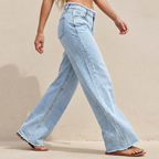 High-Waist Wide-Leg Jeans with Frayed Hem