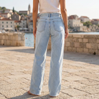 High-Waist Wide-Leg Jeans with Frayed Hem