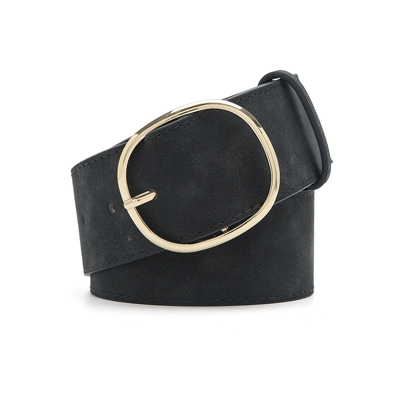 Women's Wide Faux Leather Belt with Round Buckle