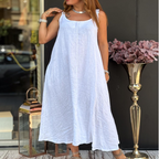 Women's Cotton Linen Cami Dress with Pockets