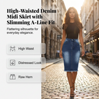 Women's High-Waist Frayed Hem Denim Skirt