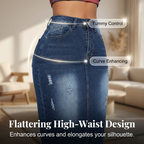 Women's High-Waist Frayed Hem Denim Skirt