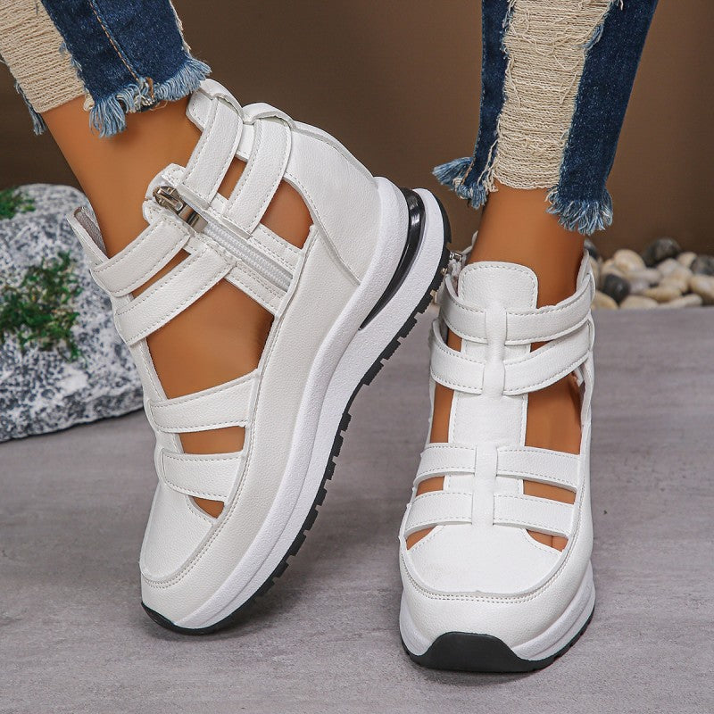 Women's Fashion Breathable Wedge Sandals with Side Zipper Closure