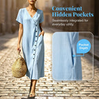 Women's Blended Fabric Button Midi Dress