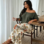 Women's Off-Shoulder Top & Printed Pants 2-Piece Set