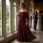 👗 LIMITED-TIME 50% OFF! 💥 Women's Elegant Cold Shoulder Flowy Maxi Dress – Off-Shoulder, Cinched Waist, Spaghetti Straps ✨