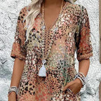 Women's Vivid Printed V-Neck Midi Dress