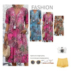 Women's Vivid Printed V-Neck Midi Dress