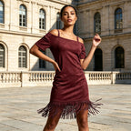 Women's Off-Shoulder Strap Fringe Dress