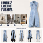 🎉50% OFF! 🧥Women Sleeveless High Slit Denim Vest Dress – Patchwork Longline Jean Waistcoat ✨