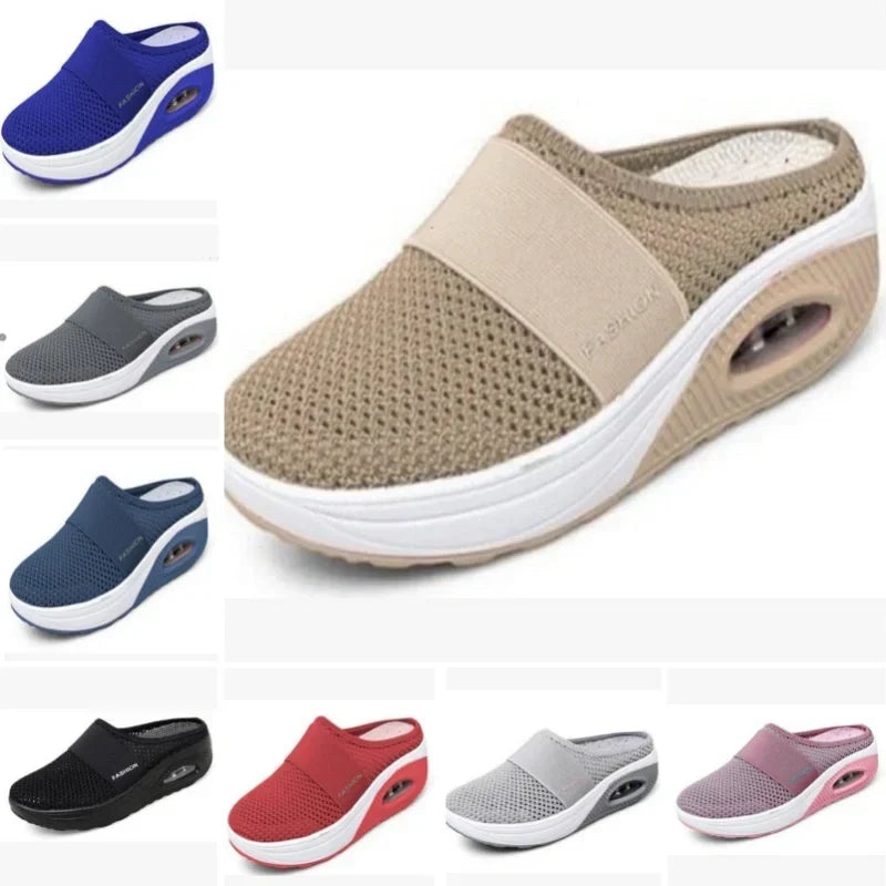 Women's Casual Hollowed Out Fabric Flat Bottom Slope Heel Slippers