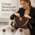 👜Women’s Vintage Monogram Bucket Bag with Adjustable Shoulder Strap🌙