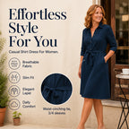 Women's 3/4 Sleeve Shirt Dress with Belt