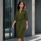 Women's 3/4 Sleeve Shirt Dress with Belt