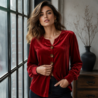 ✨🛍️Fresh Drop - Relaxed Velvet Blouse - Lightweight & Neat Finish for Everyday Elegance