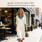 Bestseller🏆👗 Ribbed Knit & Denim Patchwork Dress – Effortless Style & Lasting Quality for Any Occasion