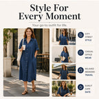 ✨🛍️Fresh Drop - Loose-Fit Denim Dress with Button Placket – Timeless Wardrobe Staple for Weekends or Travel 🍃
