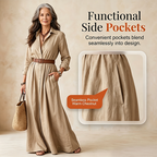 🌸Hot Sale 50% OFF💖Women Long Sleeve Shirt Maxi Dress with Belt Classic Turndown Collar Holiday Resort Long Dress