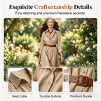 🌸Hot Sale 50% OFF💖Women Long Sleeve Shirt Maxi Dress with Belt Classic Turndown Collar Holiday Resort Long Dress