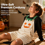 Kids Halloween Pumpkin Corduroy Overalls Suspender Shorts with Pockets