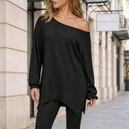 Women's Off-Shoulder Top with Split Hem