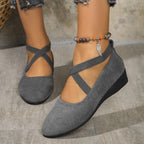 Elegant Solid Color Elastic Strap Low Wedge Shoes