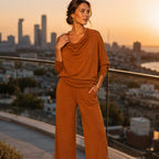 Women's Cowl Neck Top and Wide-Leg Pants Set