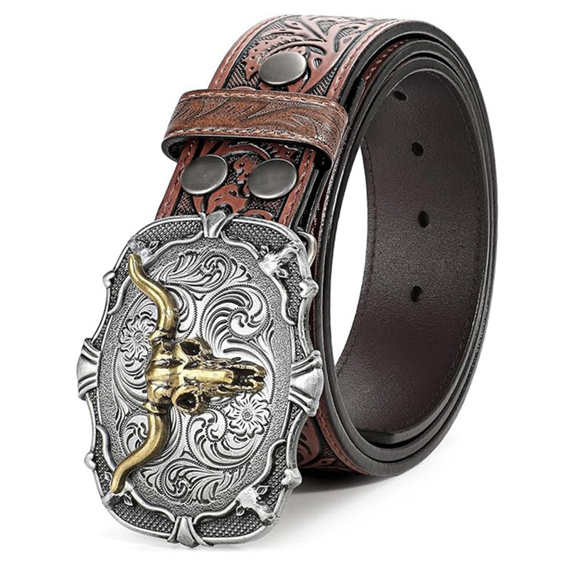 Men's Retro Bull Head Embossed Leather Belt