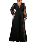 🌸 Women’s Elegant V Neck Lace Patchwork Maxi Dress – Elegant Feminine Style With Romantic Lace Details