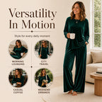 Women's Velvet Long Sleeve Top & Wide-Leg Pants Set