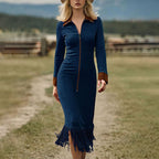 ⏰Last Day Sale 50% Off💃Women's Long Sleeve Tassel Hem Midi Dress