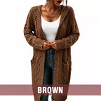 Women's Long Hooded Knit Cardigan with Pockets
