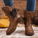 Women’s Lace-Up Low-Heel Round Toe Ankle Boots