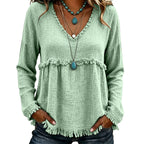 ☀️ Lightweight Comfort | Women's Tassel V-Neck Relaxed-Fit Blouse