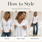 ☀️ Lightweight Comfort | Women's Tassel V-Neck Relaxed-Fit Blouse
