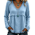 ☀️ Lightweight Comfort | Women's Tassel V-Neck Relaxed-Fit Blouse