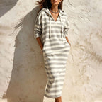 🍂 Easy Everyday Comfort | Women's Striped Hooded Casual Dress